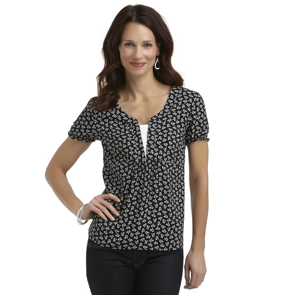 Basic Editions Women's Layered Look Top - Floral