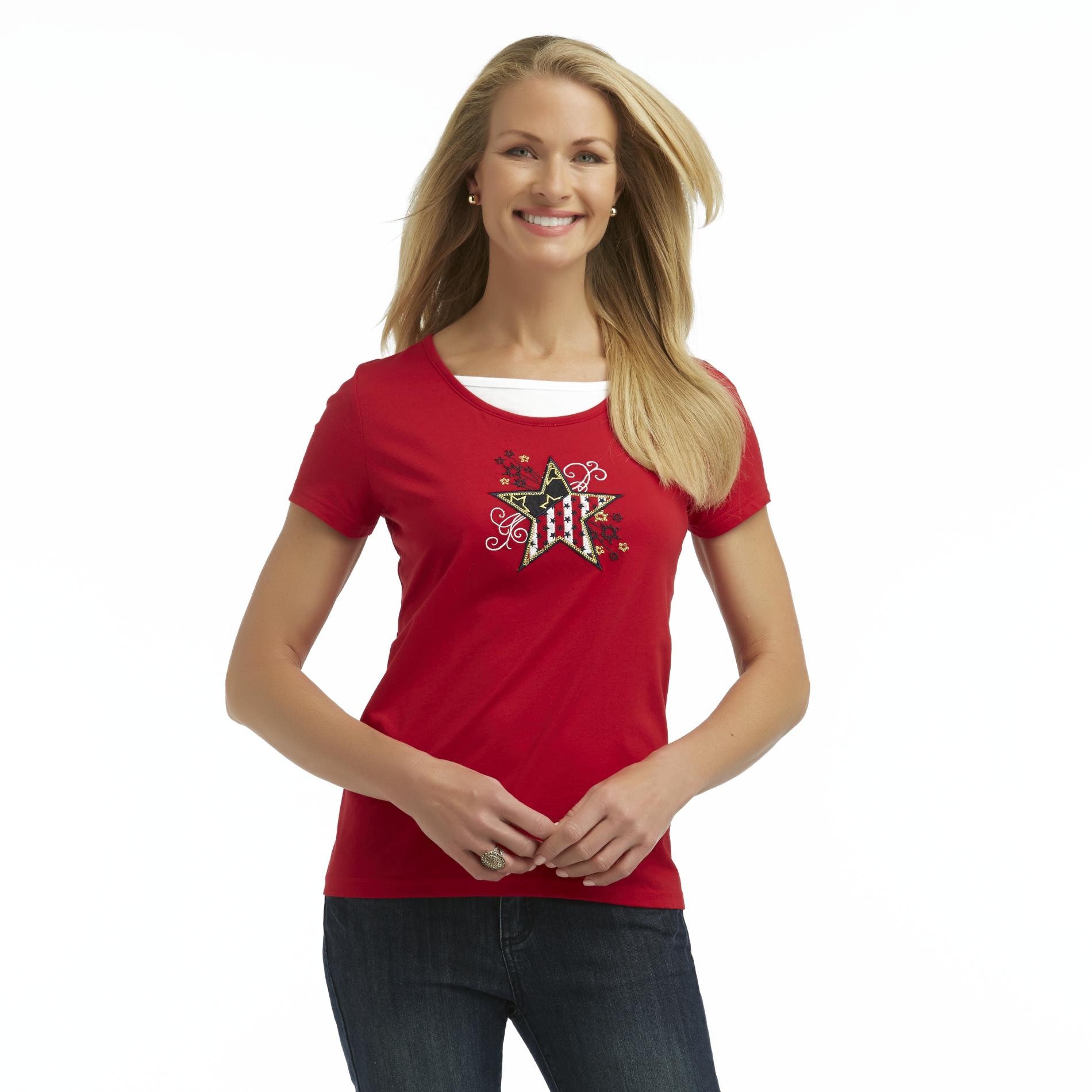Holiday Editions Women's Embroidered T-Shirt - Fourth of July