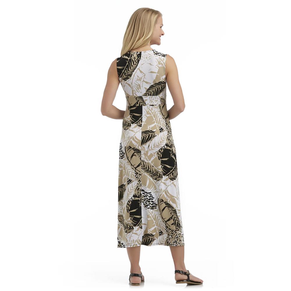 Jaclyn Smith Women's Crossover Neck Dress - Leaf Print