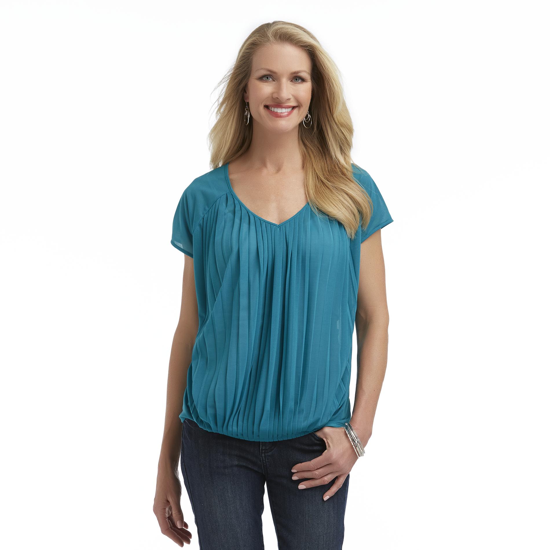 Jaclyn Smith Women's Pleated-Front Chiffon Top