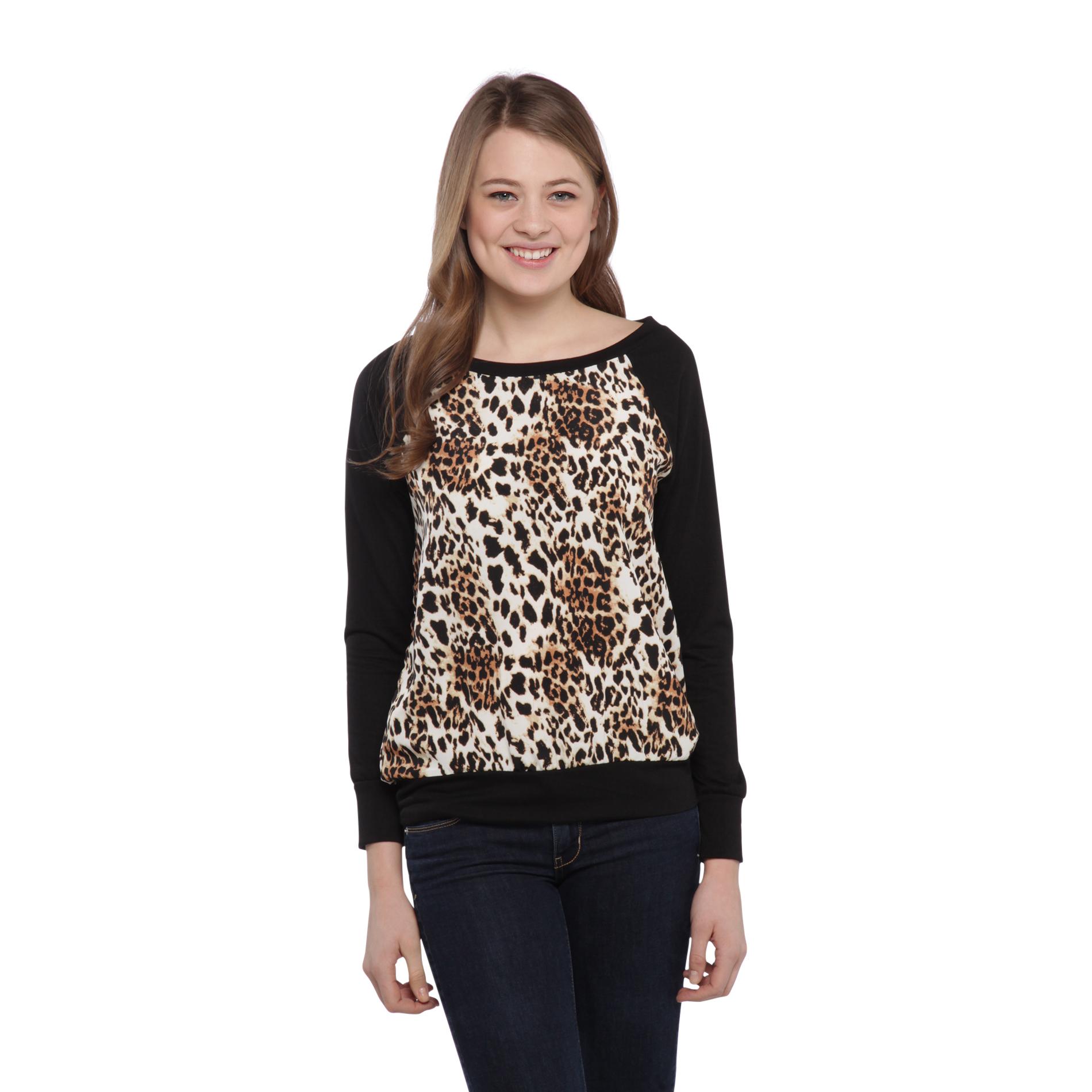 Wallflower Junior's Chiffon Sweater - Cheetah Print