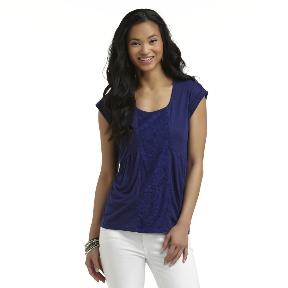 Route 66 Women's Lace-Panel Peasant Top