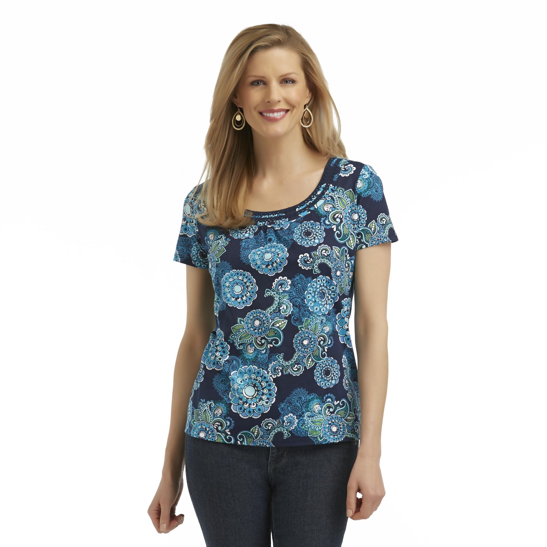 Basic Editions Women's Graphic Lace T-Shirt - Floral