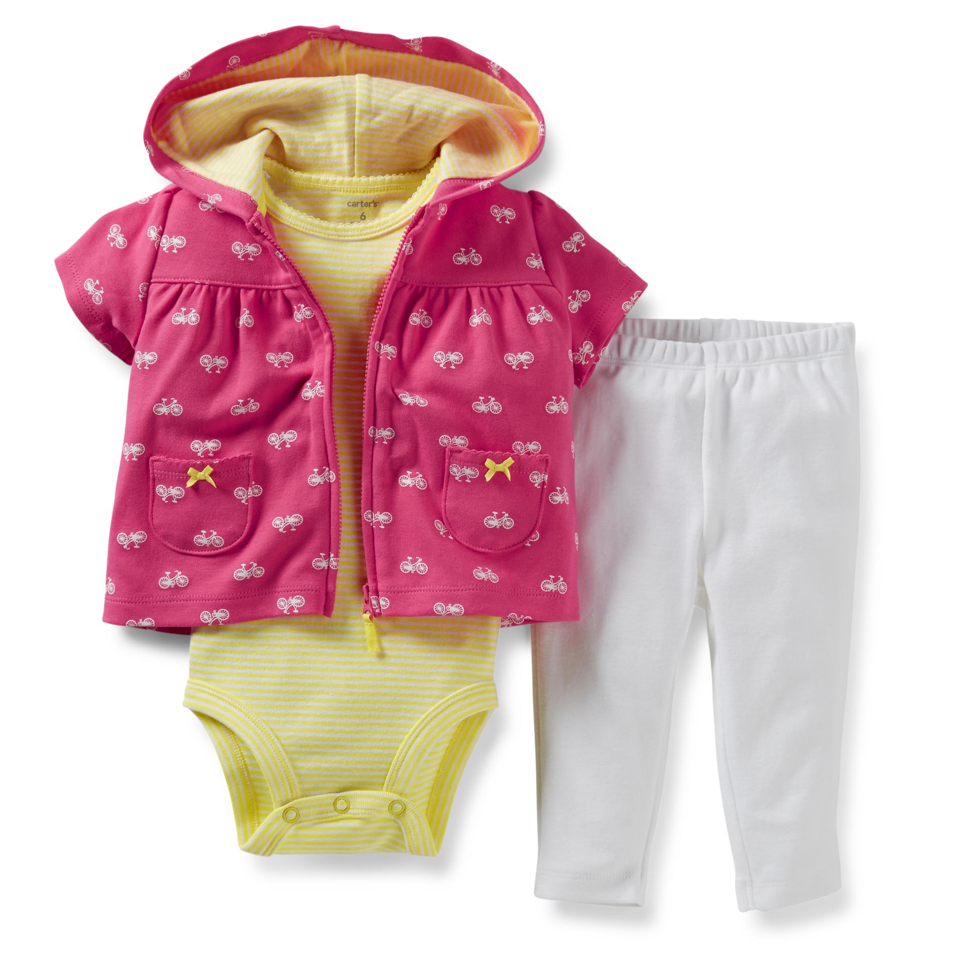 Carter's Newborn & Infant Girl's Bodysuit  Hoodie Jacket & Leggings - Bicycle Print