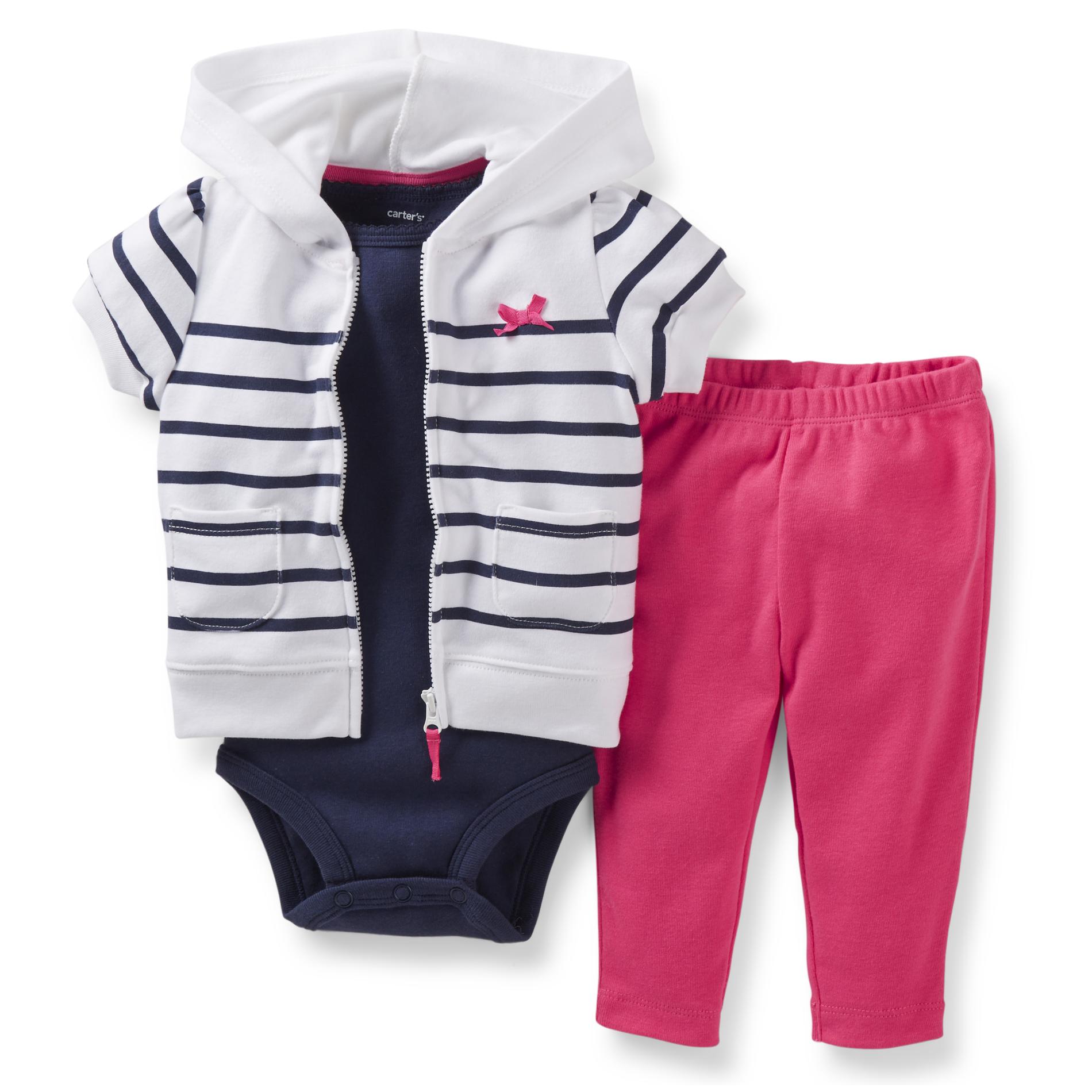 Carter's Newborn & Infant Girl's Bodysuit  Hoodie Jacket & Leggings - Striped