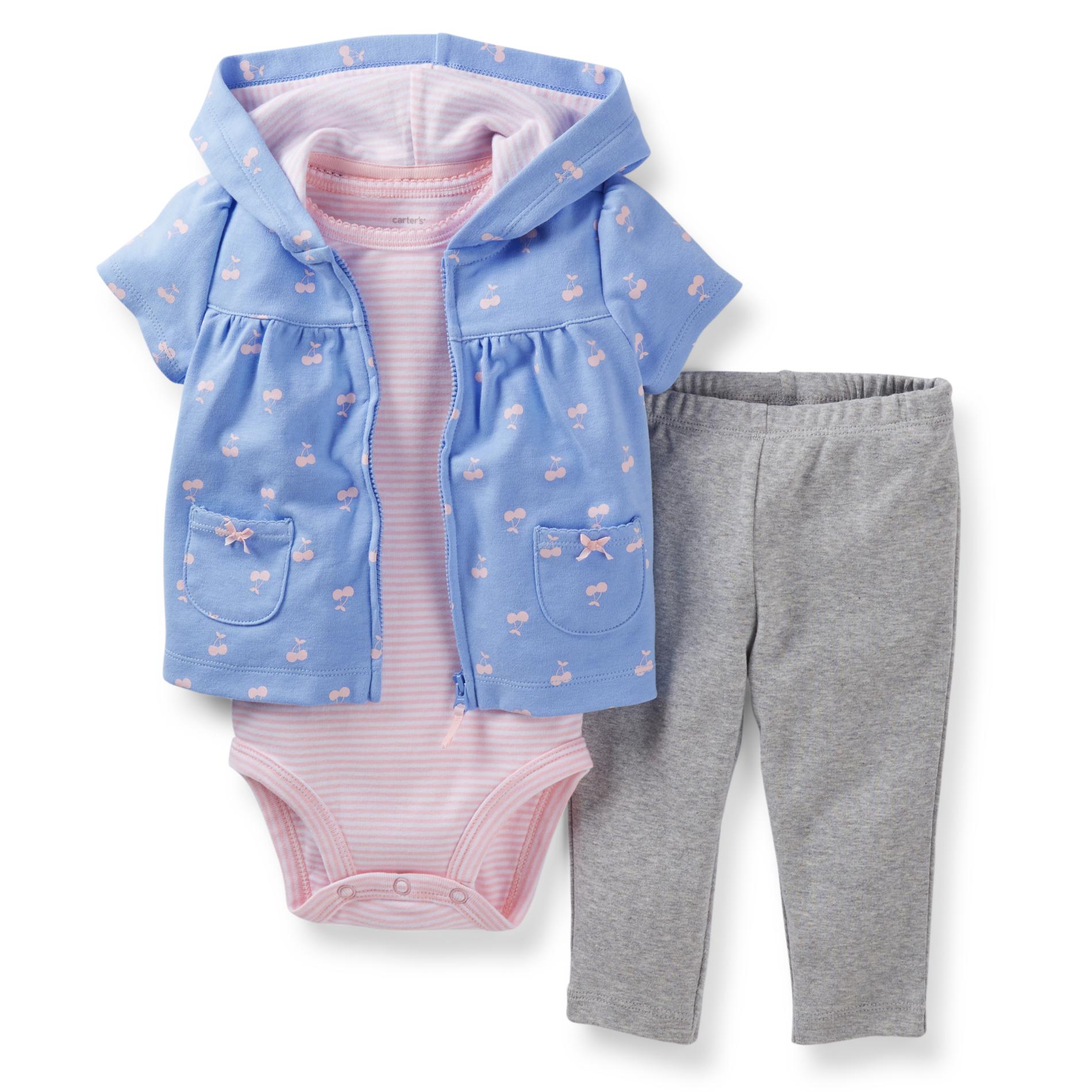 Carter's Newborn & Infant Girl's Bodysuit  Hoodie Jacket & Leggings - Cherry Print