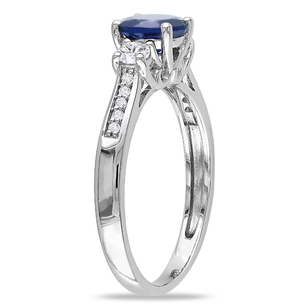 1.4 Cttw. 10k White Gold Created Blue and White Sapphire and Diamond Accent Three-Stone Engagement Ring (G-H  I2-I3)