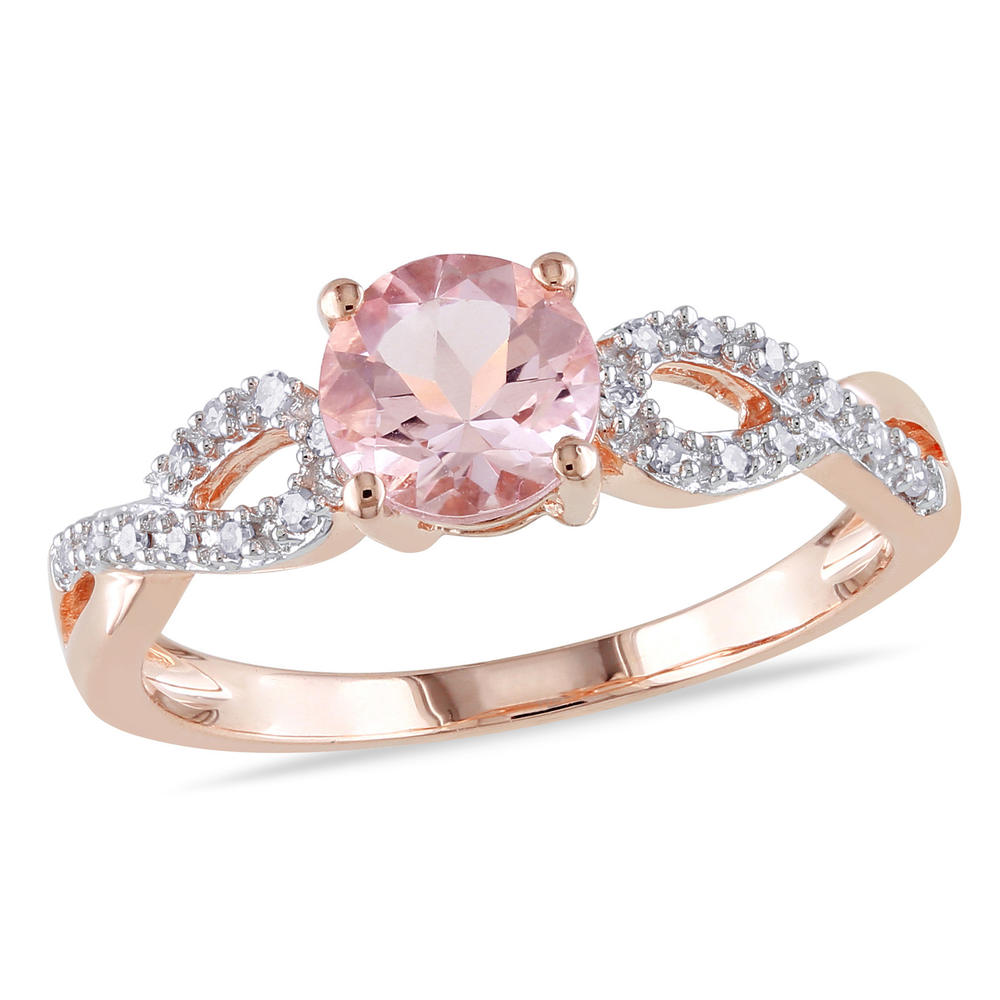 0.10 Cttw. 0.80 ct T.G.W 10k Rose Gold Morganite and Diamond Accent Cross-Over Ring (G-H  I1-I2)
