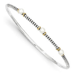 Goldia Shey Couture QTC172 4.5 mm Sterling Silver with 14k Gold FW Cultured Button Pearl Bangle Bracelet