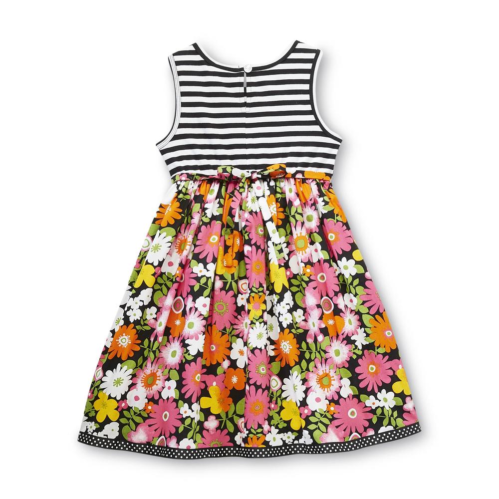 Youngland Girl's Sleeveless Dress - Striped & Floral