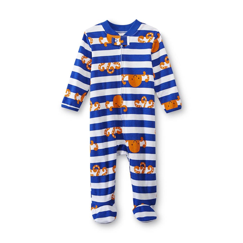 Little Wonders Newborn Boy's Striped Footed Sleeper Pajamas - Octopus