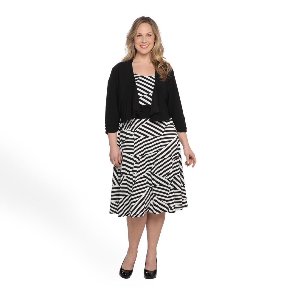 Perception Women's Plus Sleeveless Dress & Jacket - Striped