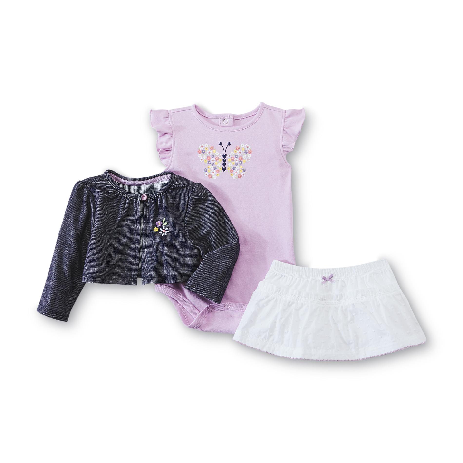 Little Wonders Newborn & Infant Girl's Bodysuit  Shrug & Skirt - Butterfly