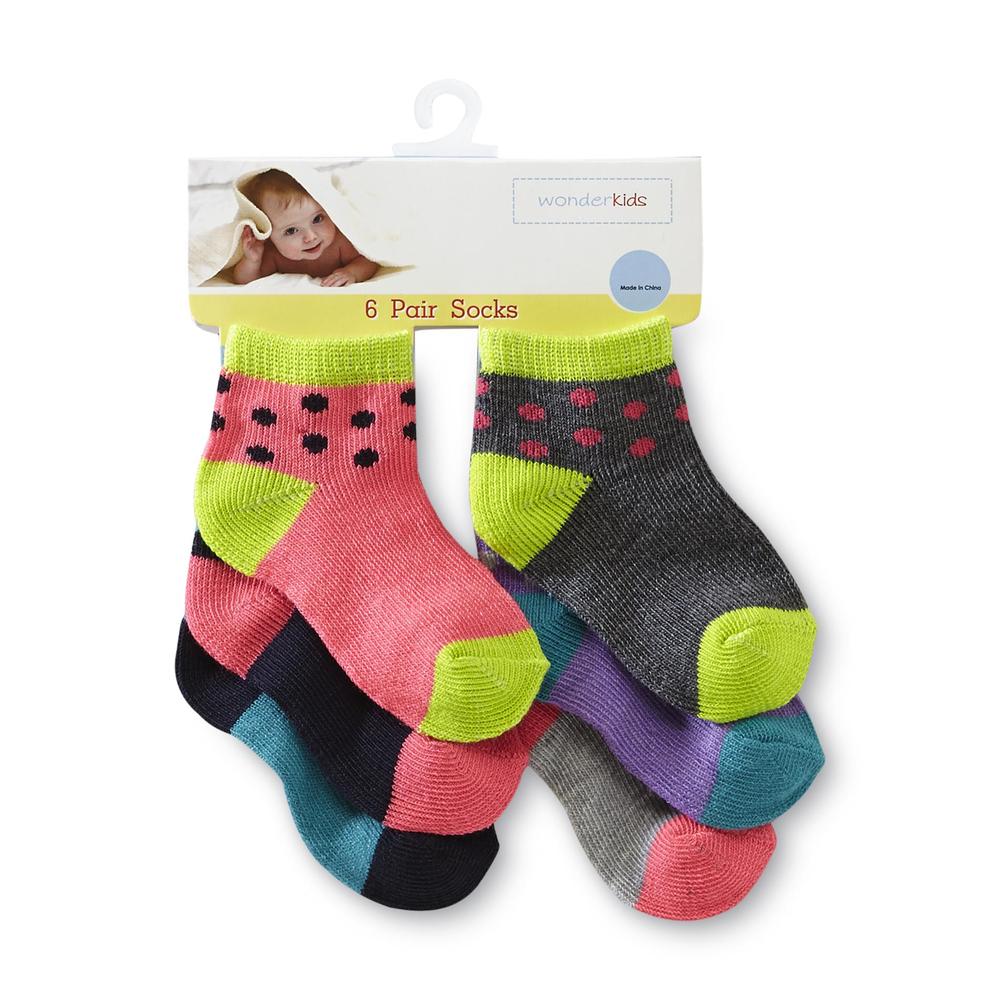 WonderKids Toddler Girl's 6-Pairs Low-Cut Socks - Colorblock & Dots