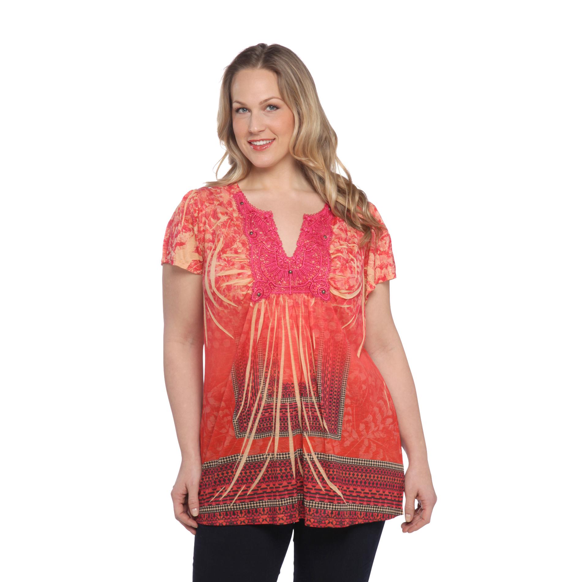 Live and Let Live Women's Plus Lace Embellished Sublimation Top