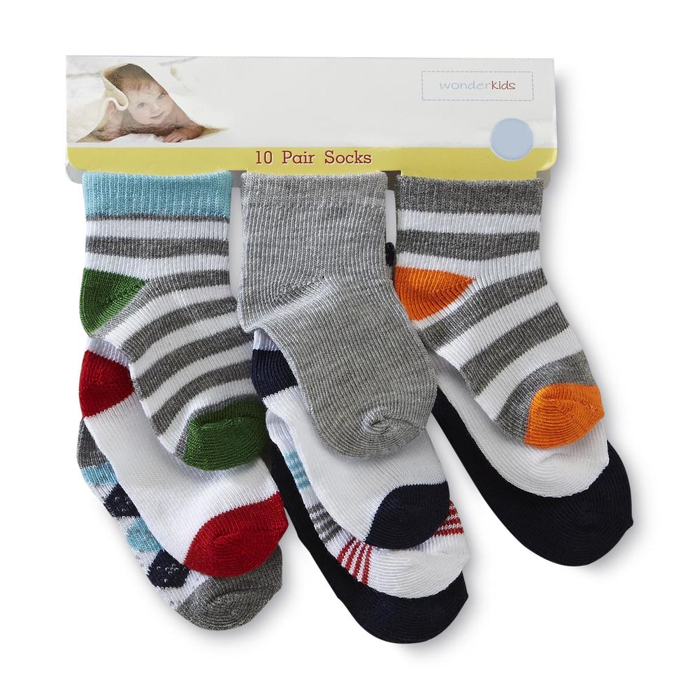 WonderKids Toddler Boy's 10-Pairs Ankle Socks - Argyle & Striped