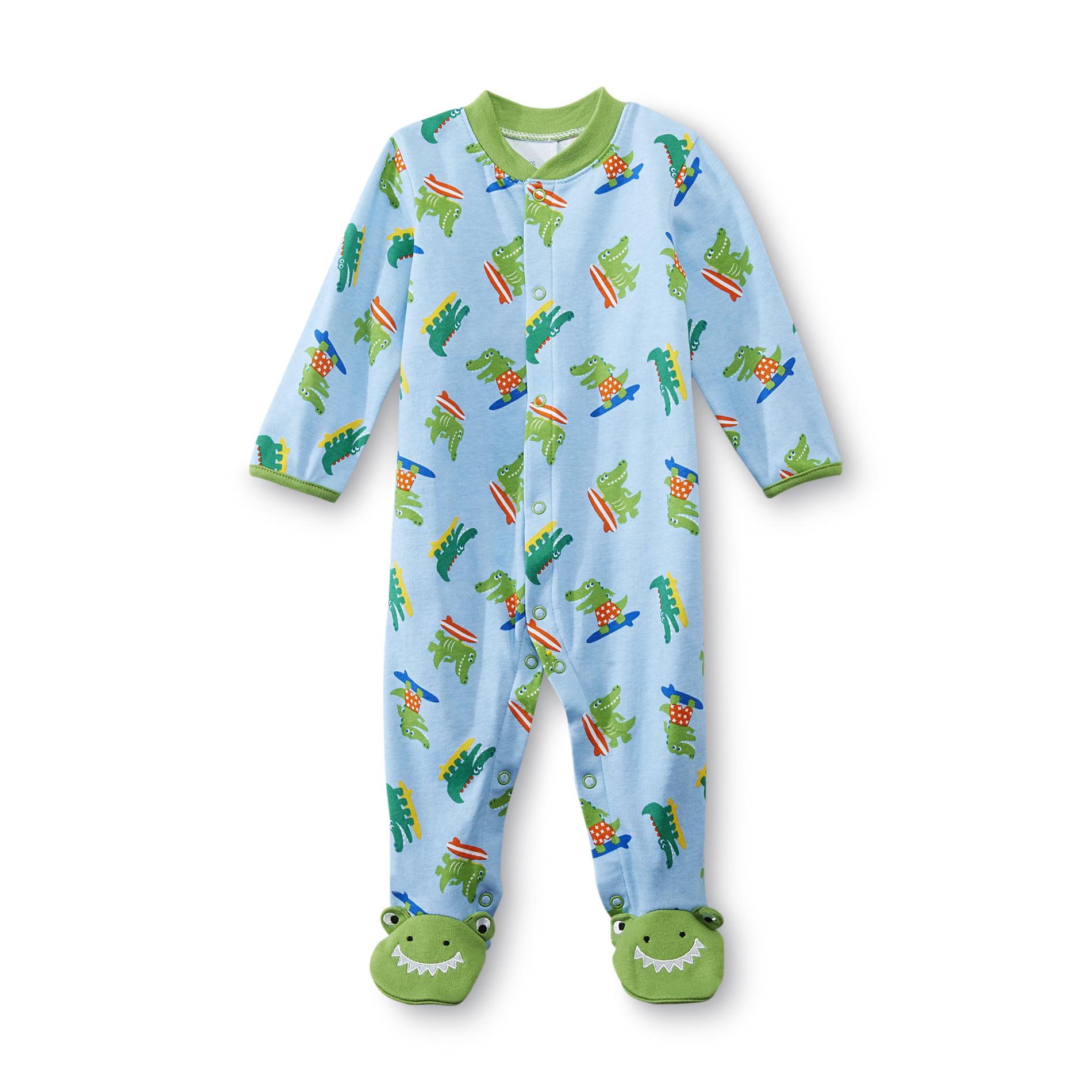 Little Wonders Newborn Boy's Footed Sleeper Pajamas - Surfing Alligator