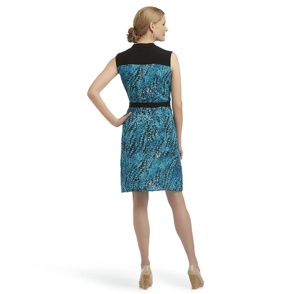 Jaclyn Smith Women's Belted Crinkle Gauze Dress - Abstract