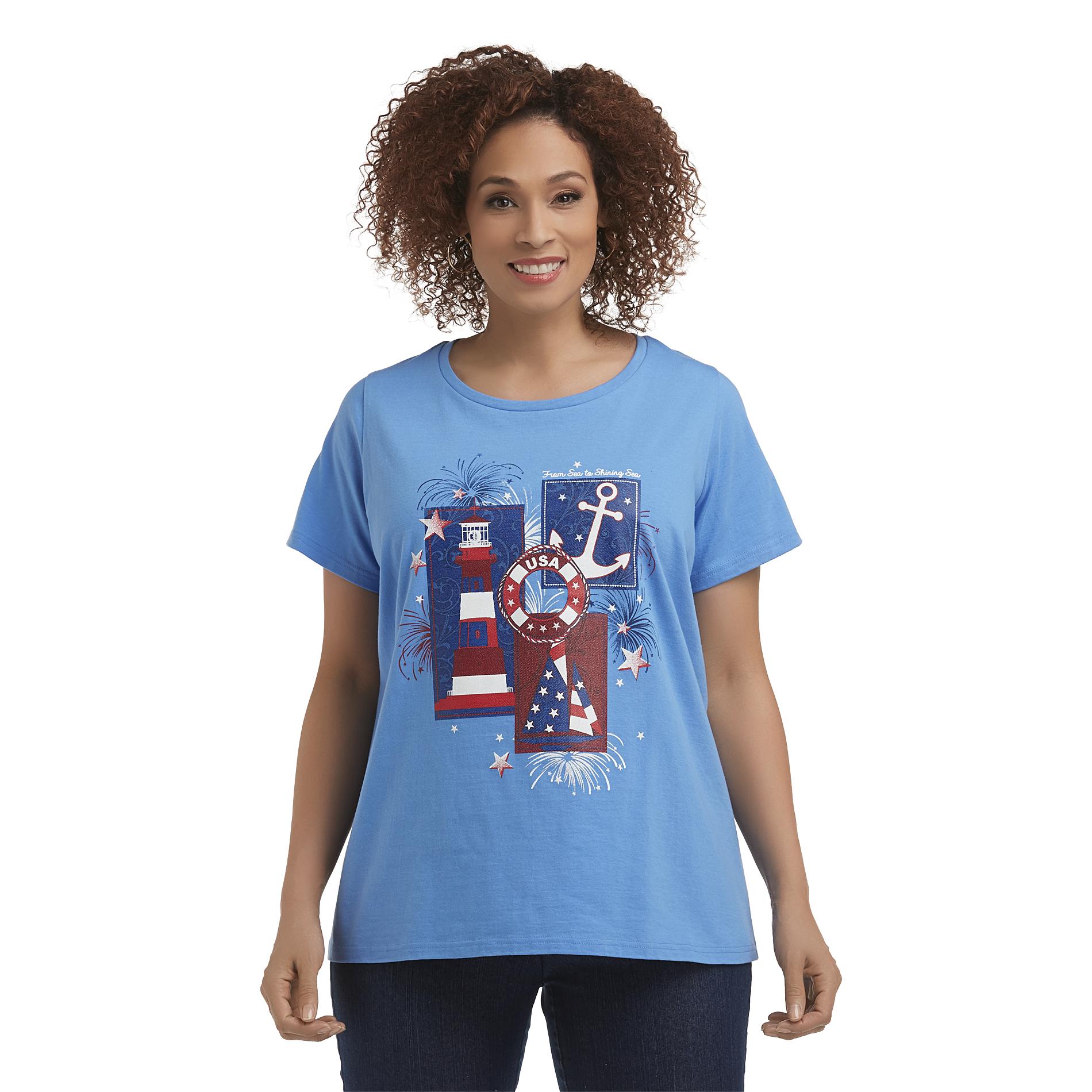 Holiday Editions Women's Plus Graphic T-Shirt - Sea To Shining Sea