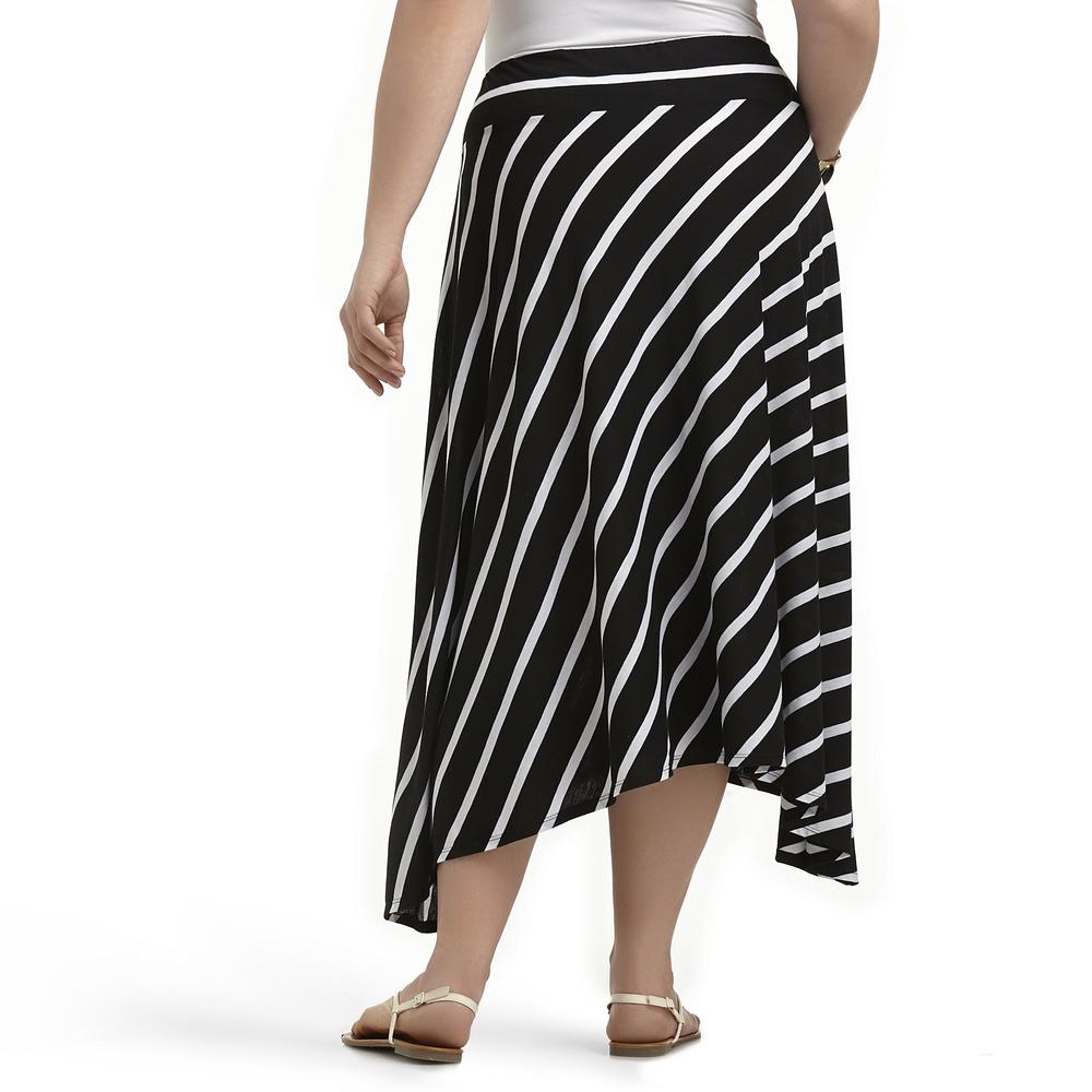 Jaclyn Smith Women's Plus Jersey Knit Sharkbite Skirt - Striped