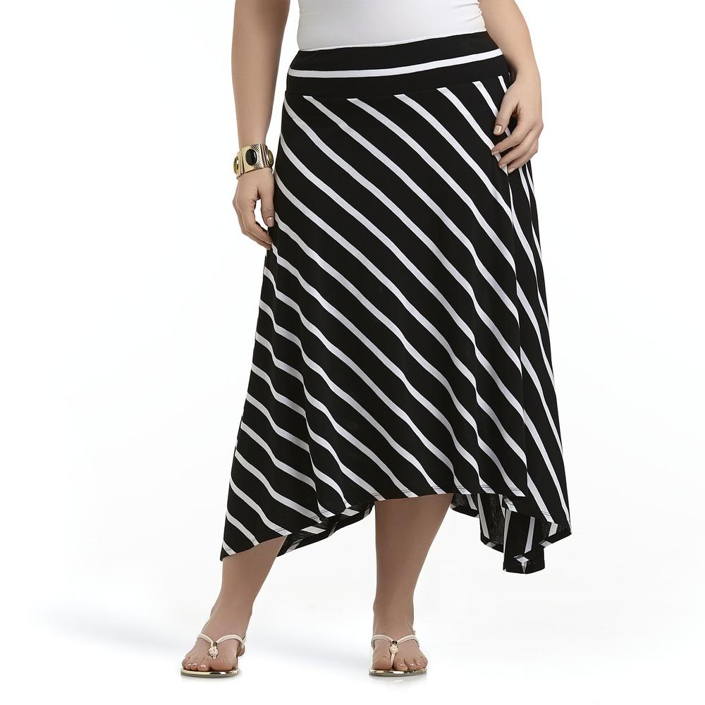 Jaclyn Smith Women's Plus Jersey Knit Sharkbite Skirt - Striped