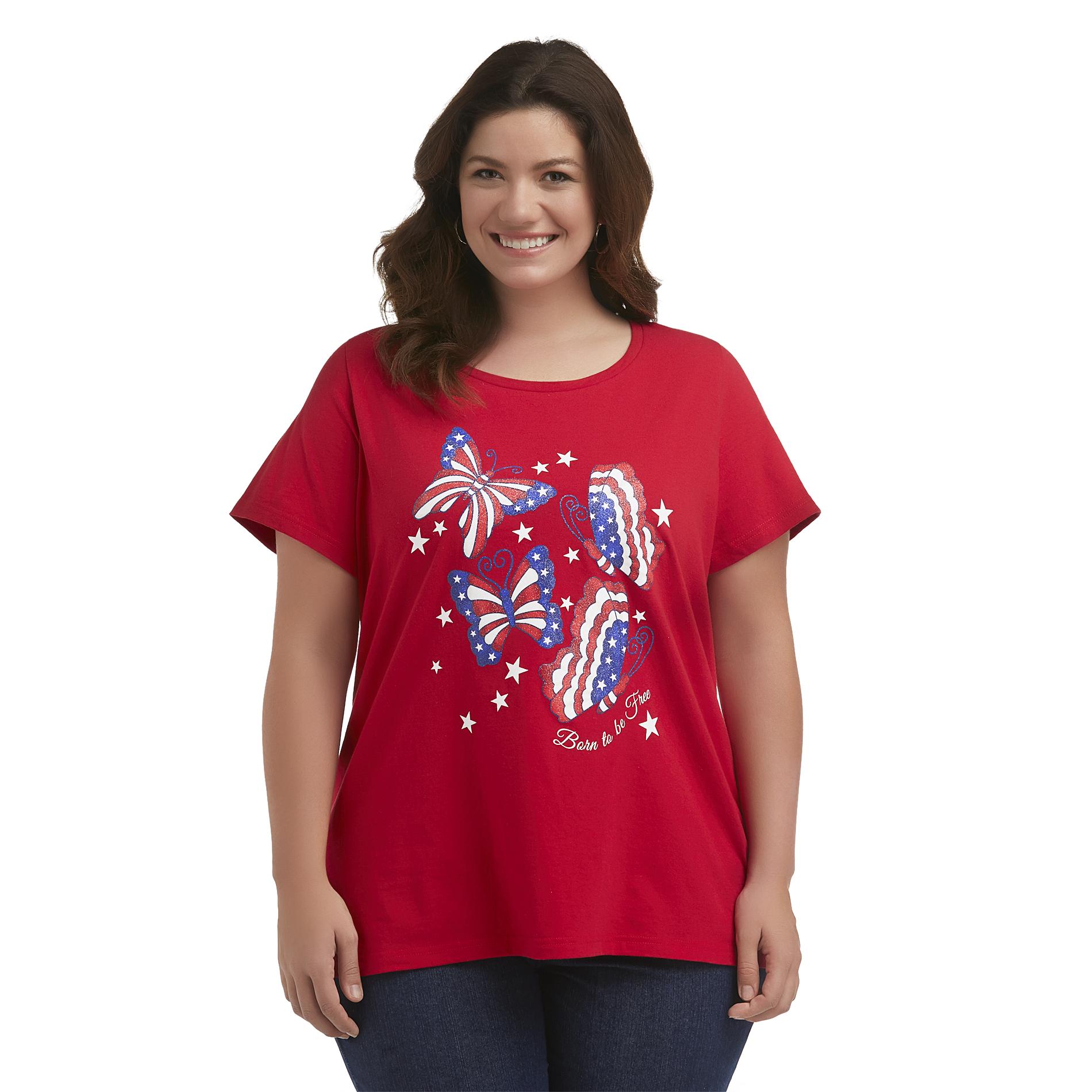 Holiday Editions Women's Plus Graphic T-Shirt - Born To Be Free
