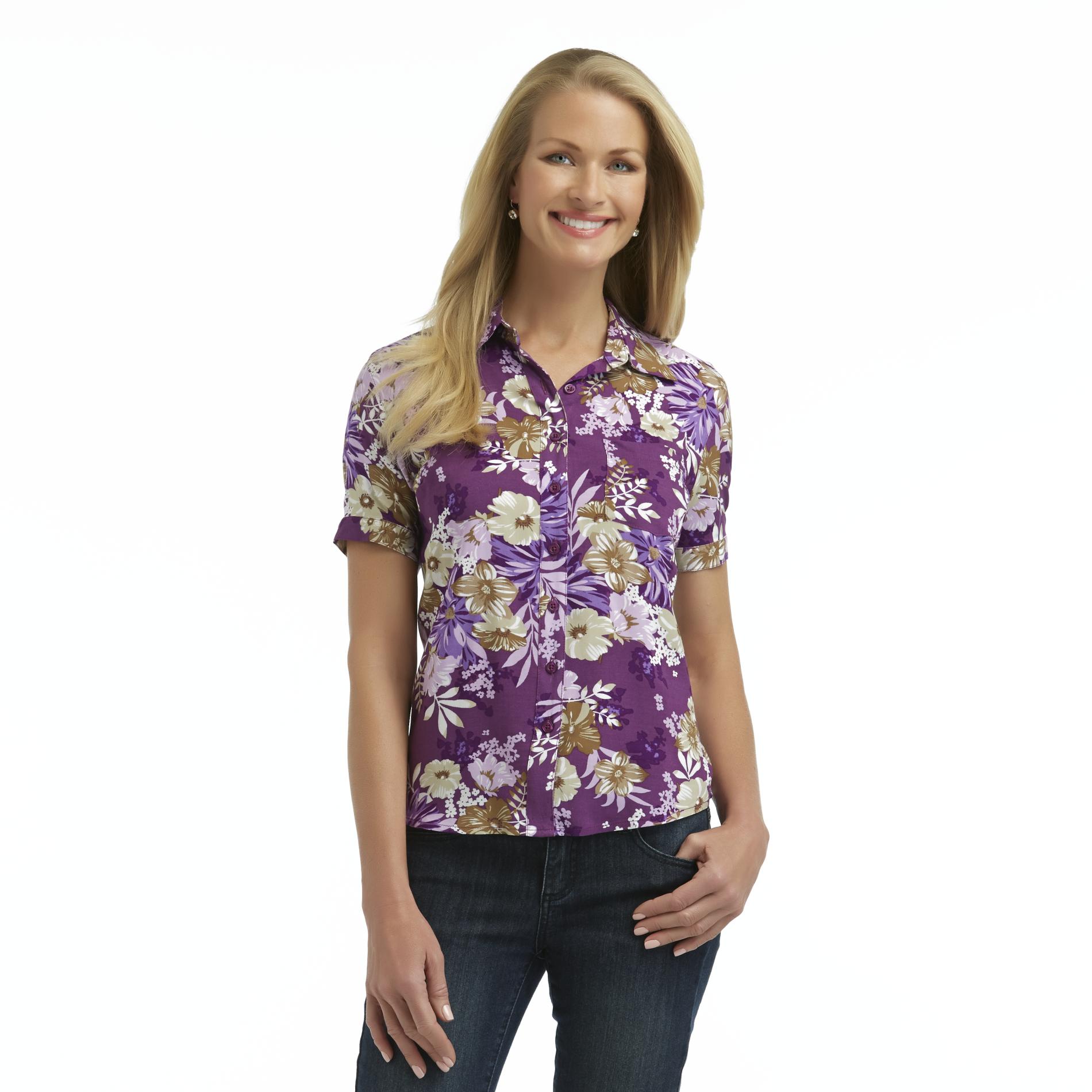 Basic Editions Women's Camp Shirt - Floral