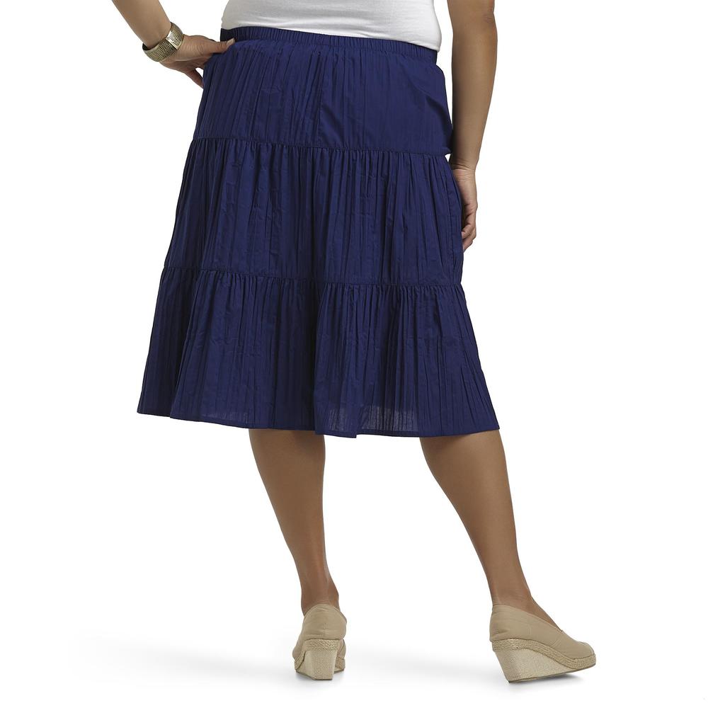 Basic Editions Women's Plus Crinkle Tiered Skirt