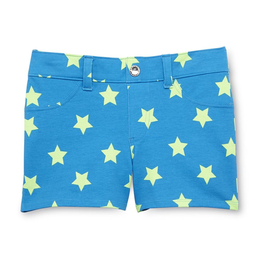 Piper Girl's French Terry Shorts - Neon Star Print