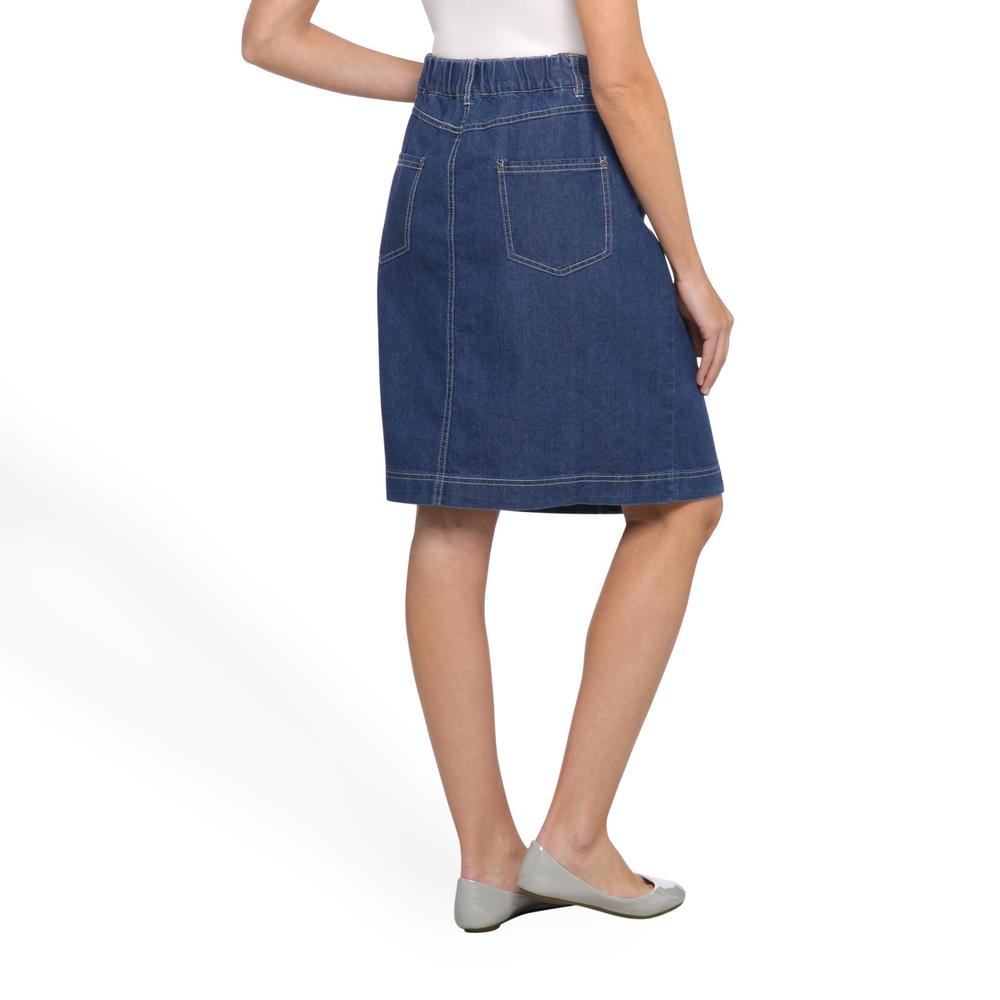 Basic Editions Women's Button-Front Denim Skirt