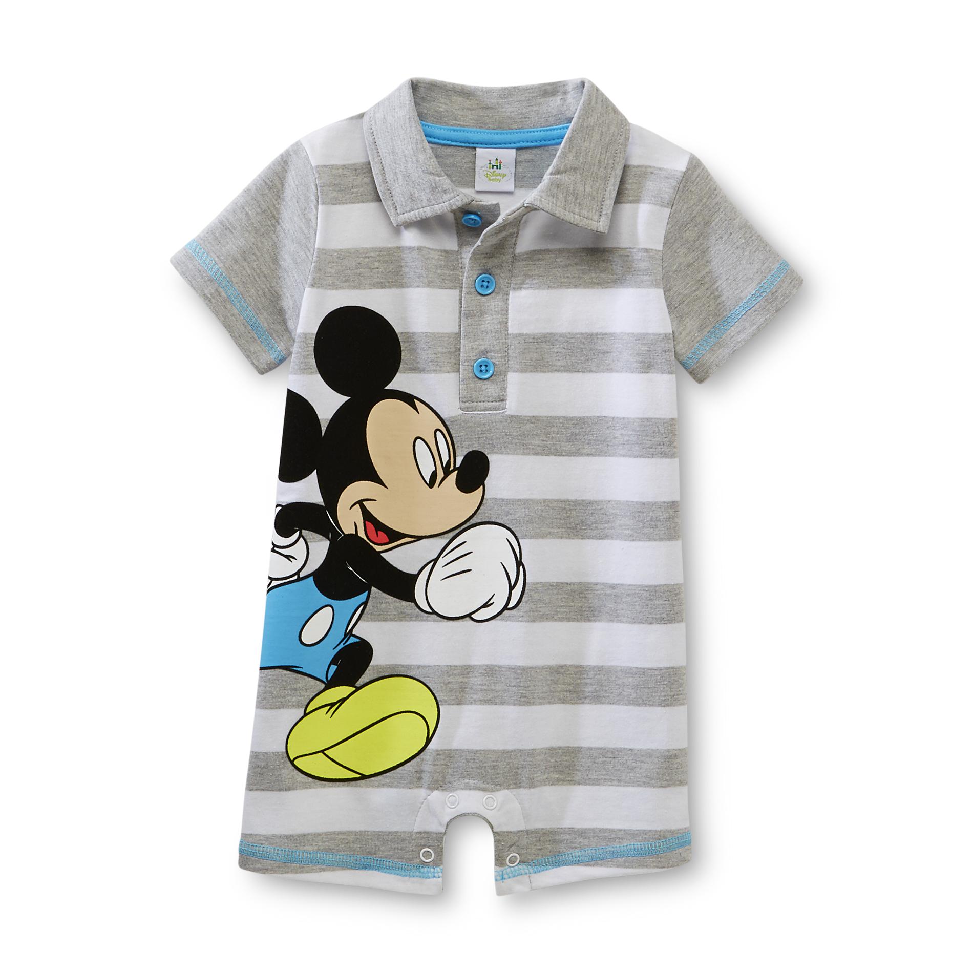 Disney Newborn & Infant Boy's Polo Romper - Striped & Mickey Mouse