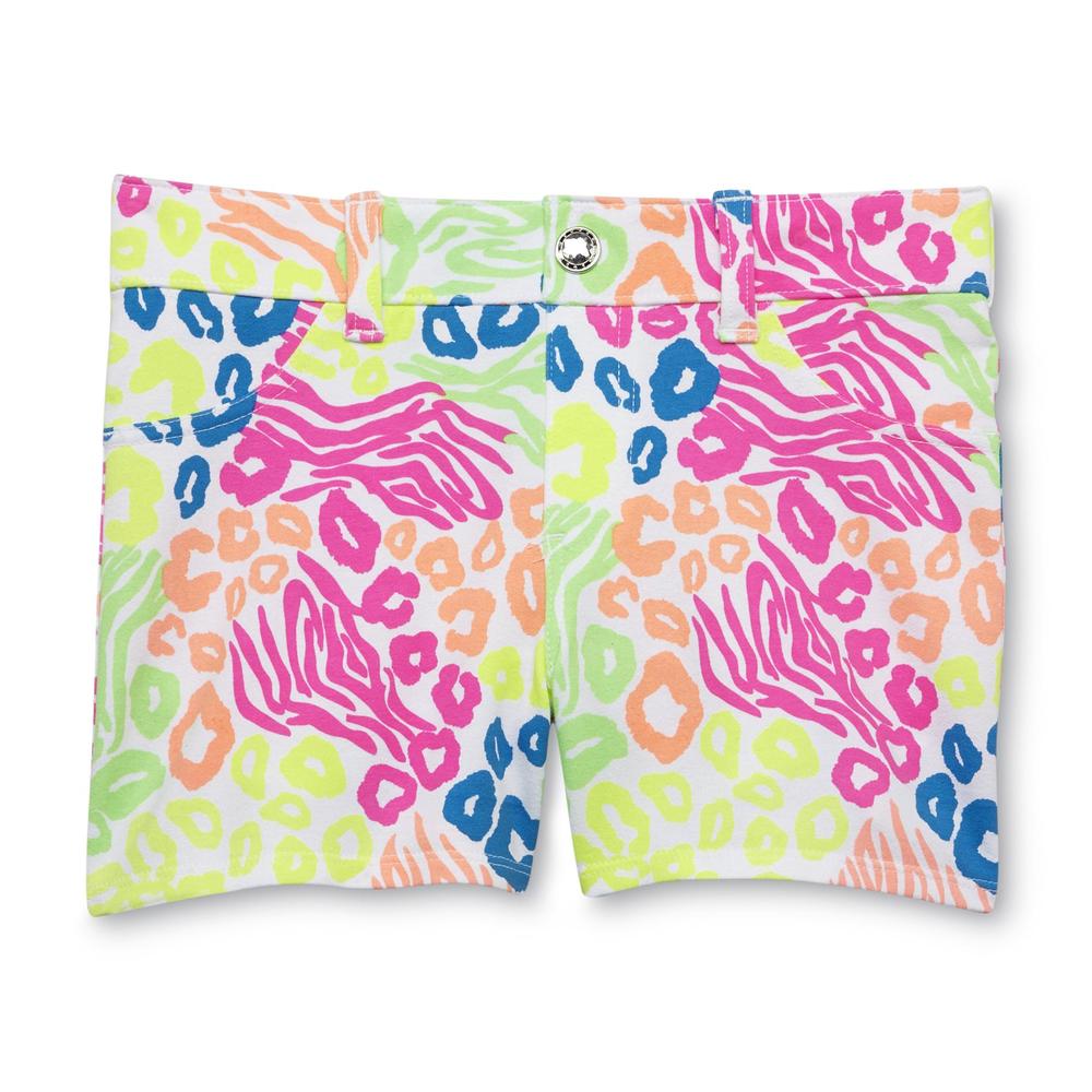 Piper Girl's French Terry Shorts - Neon Animal Print