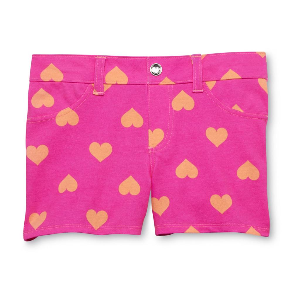 Piper Girl's French Terry Shorts - Neon Heart Print