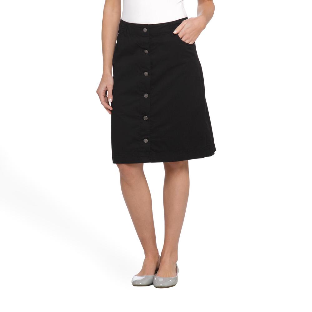 Basic Editions Women's Button-Front Twill Skirt