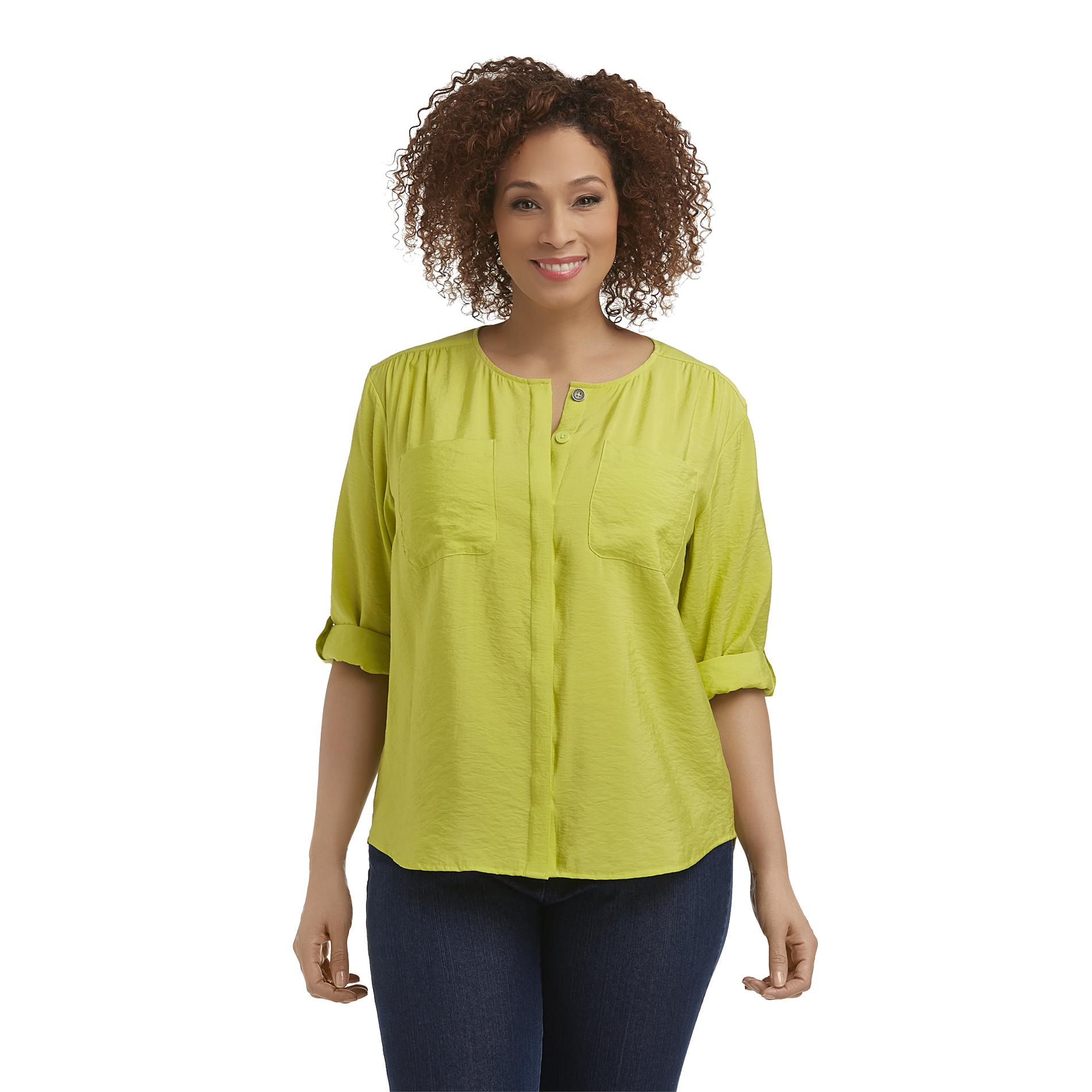 Beverly Drive Women's Plus Button-Front Crepe Top