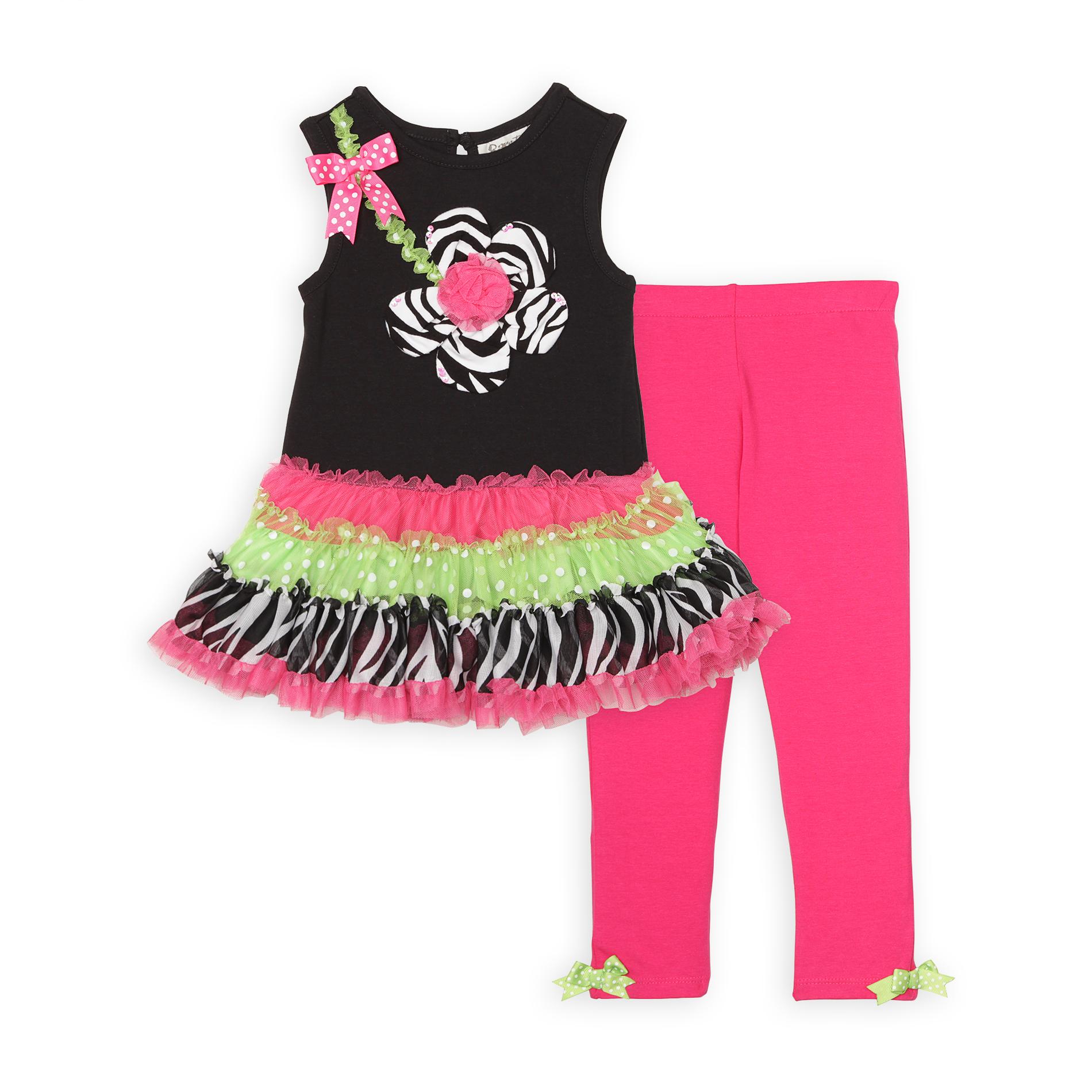 Rare Too Toddler Girl's Tunic Top & Leggings - Floral & Zebra Print
