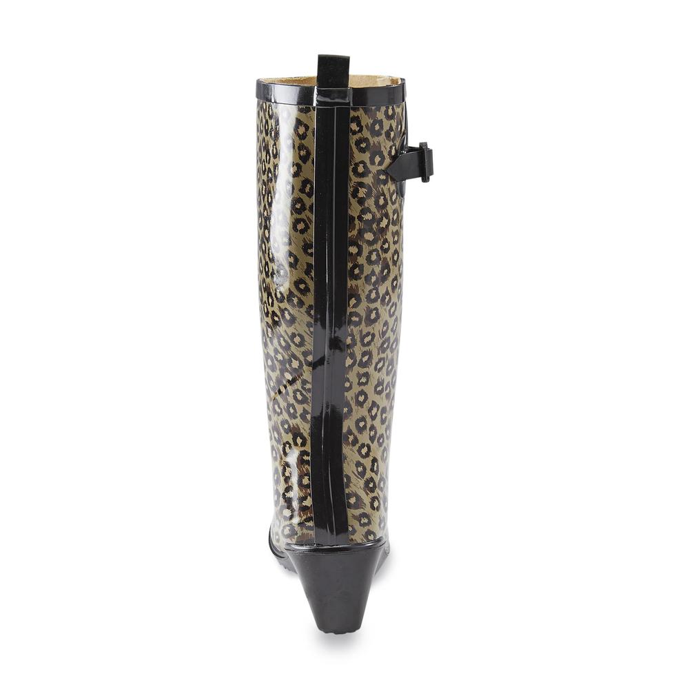 &nbsp; Women's Rainwater 12" Brown/Leopard-Print Wedge Rain Boot