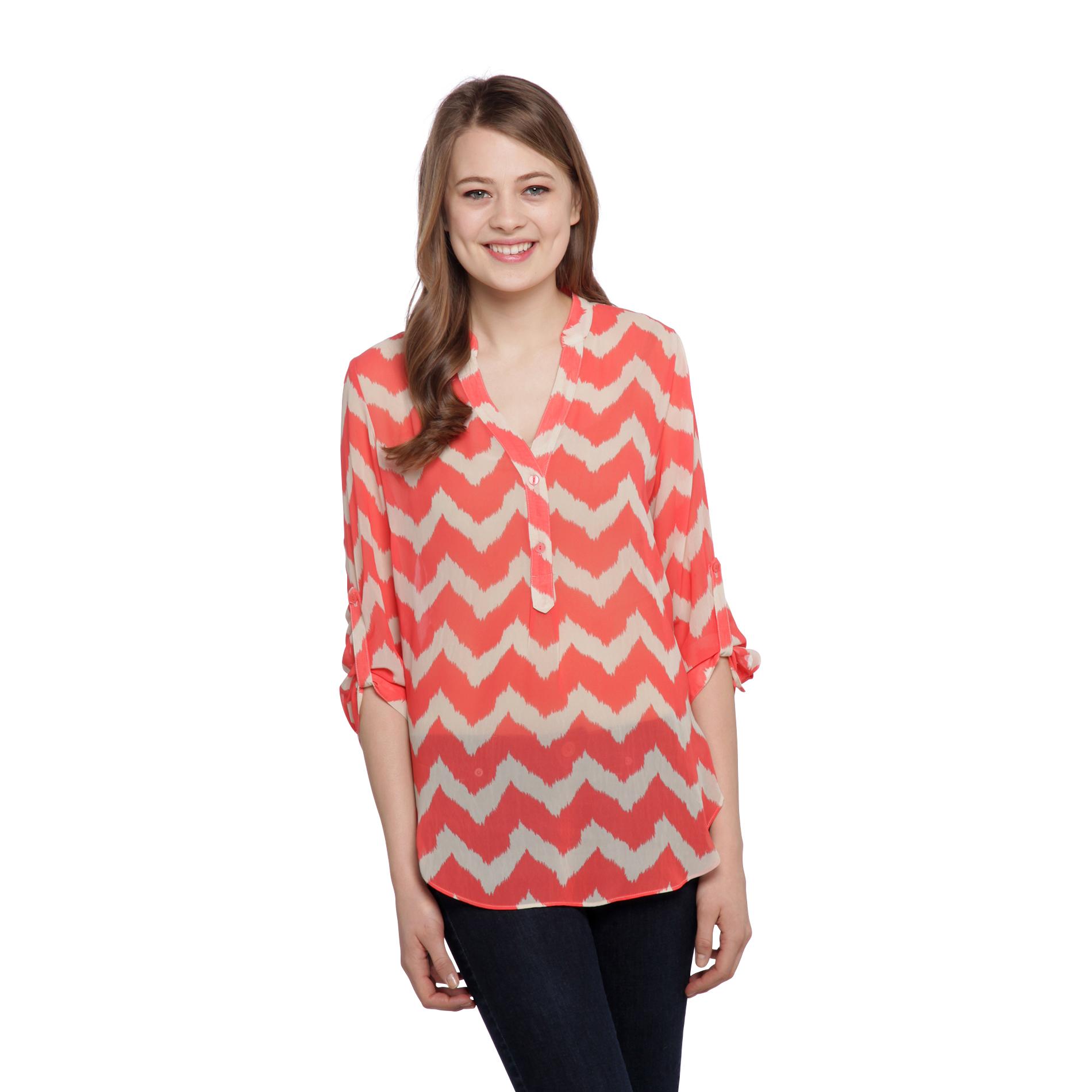 Byline Junior's Tabbed-Sleeve Tunic Top - Zigzag