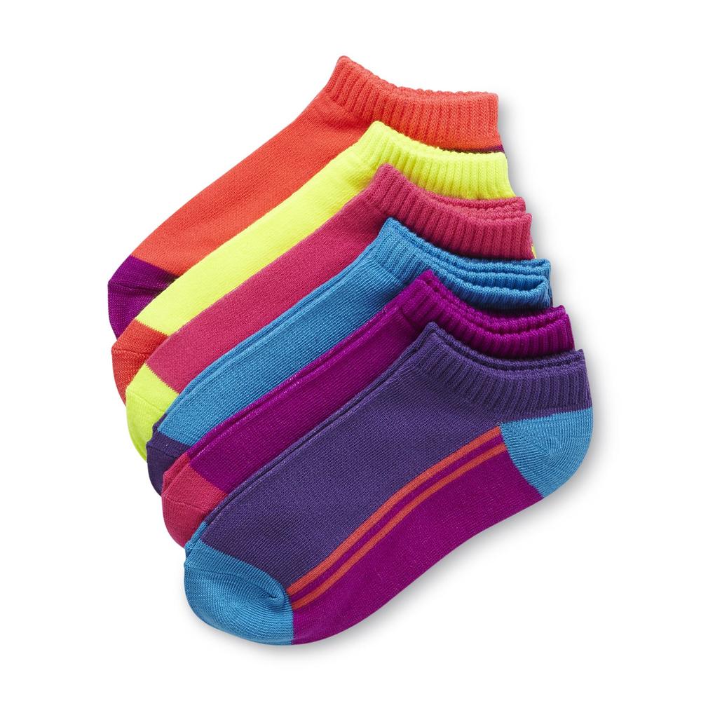 Joe Boxer Girls' 6-Pair Neon Striped Polyester Blend No-Show Socks