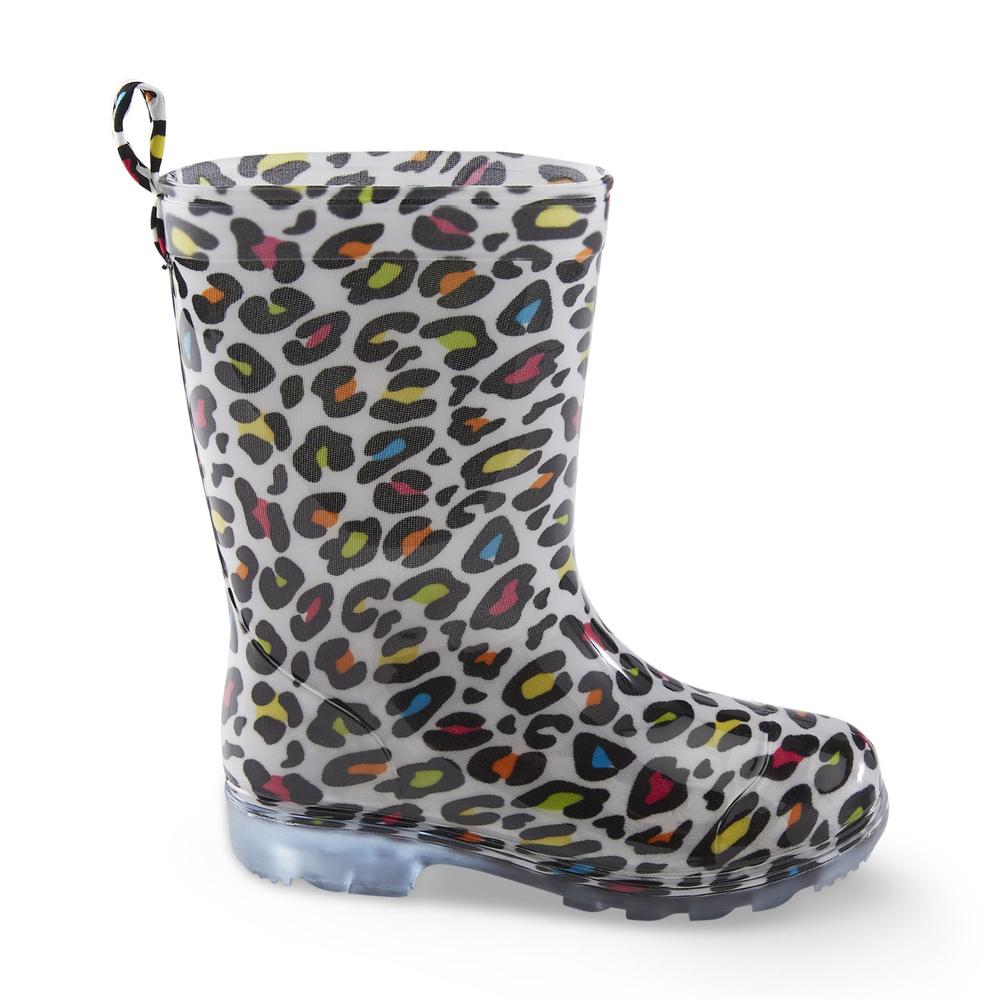 &nbsp; Girl's Sprinkle 7" Multi/Leopard-Print Jelly Rain Boot