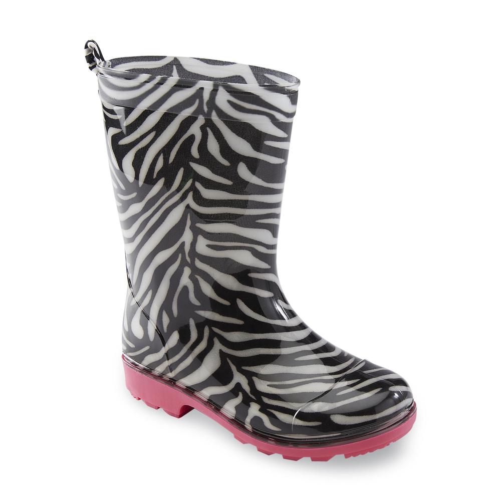 &nbsp; Girl's Raindrops 7" Pink/Zebra-Print Jelly Rain Boot
