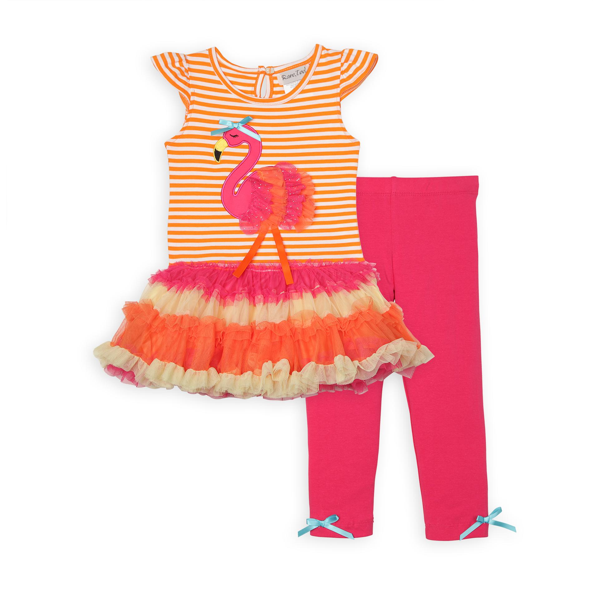 Rare Too Infant & Toddler Girl's Tunic Top & Leggings - Flamingo & Stripes