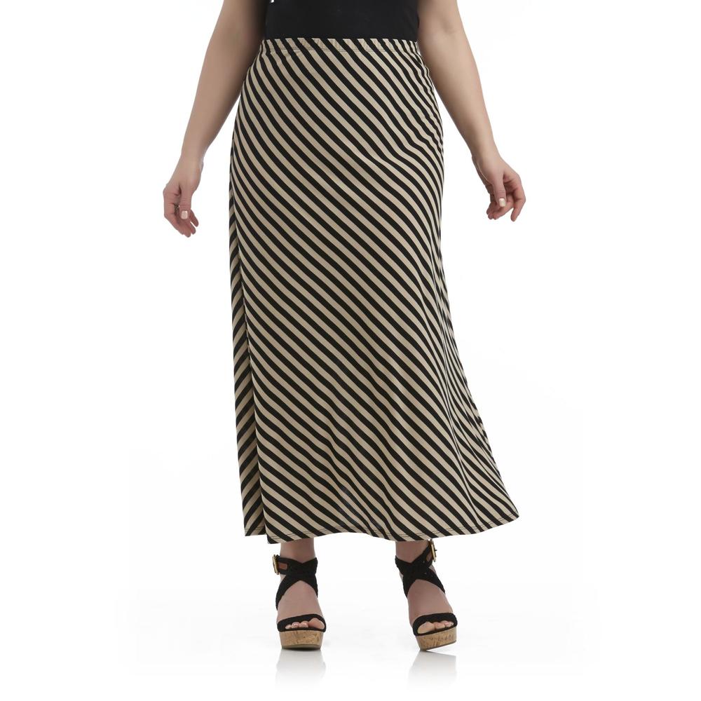 Jaclyn Smith Women's Plus Jersey Knit Maxi Skirt - Striped