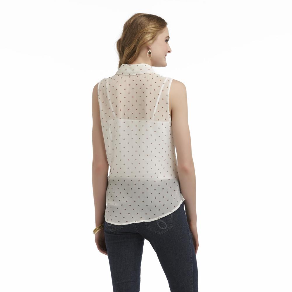 Heart Soul Junior's Sleeveless Lace Front Top - Polka Dot