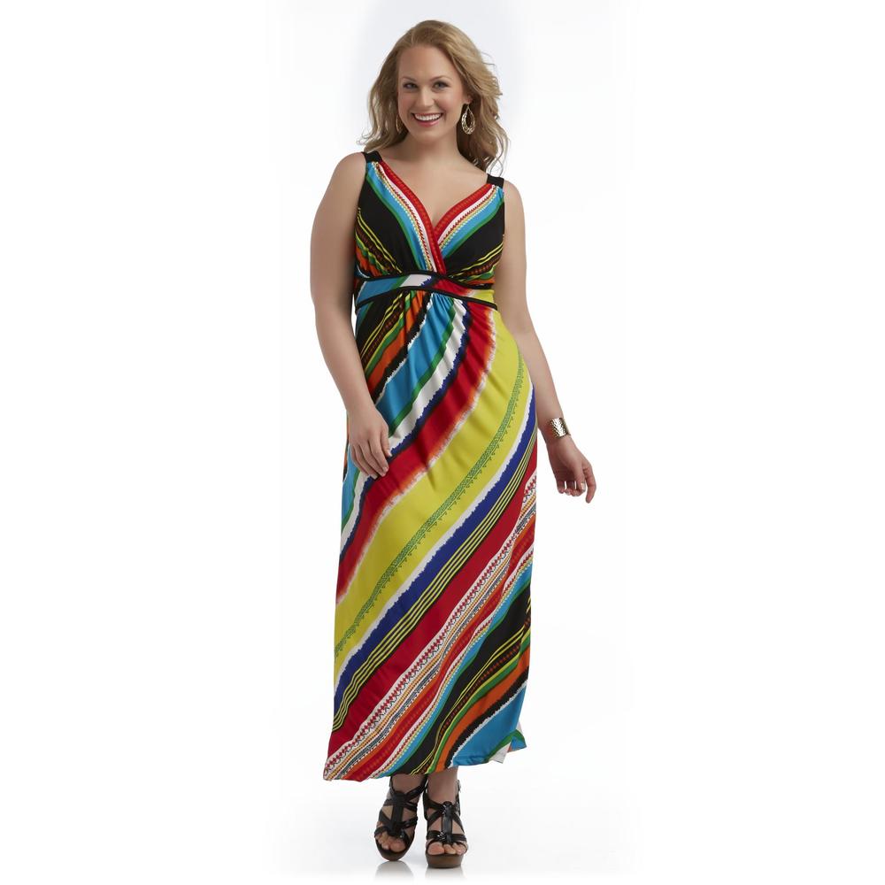 Beverly Drive Women's Plus Maxi Dress - Tribal Striped