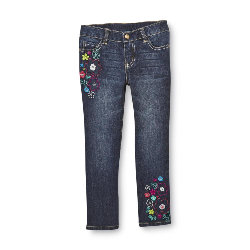 Toughskins Girl's Embroidered Straight Leg Jeans - Floral