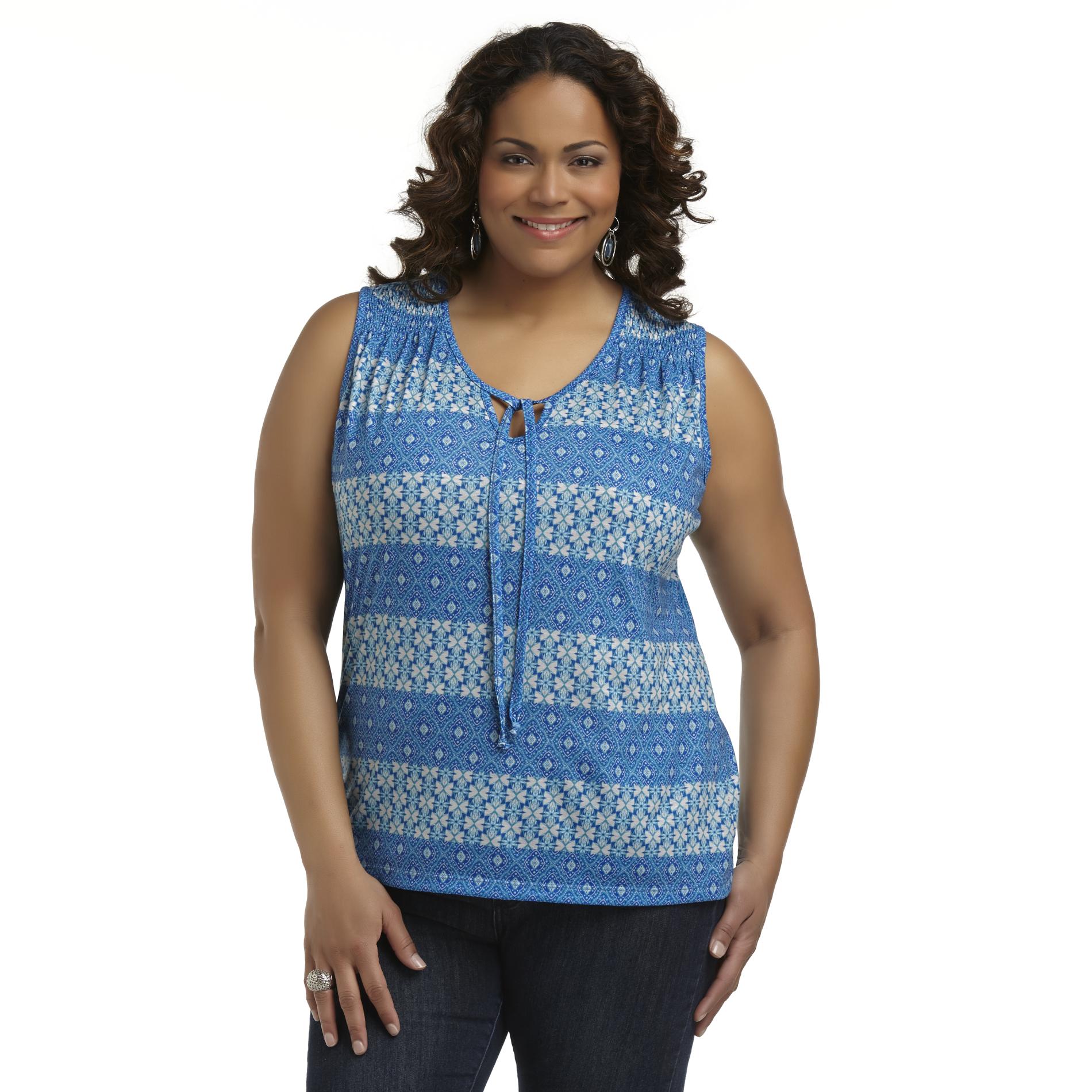 Basic Editions Women's Plus Sleeveless Knit Top - Patterned Stripes