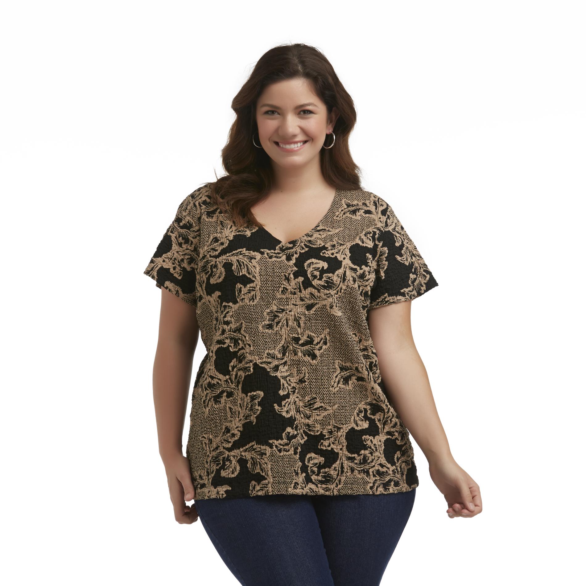 Jaclyn Smith Women's Plus Crinkled Top - Floral