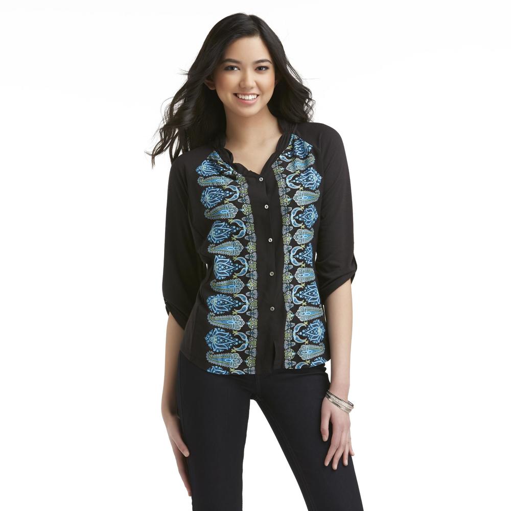 Live and Let Live Women's Tabbed-Sleeve Slubbed Blouse - Floral Paisley