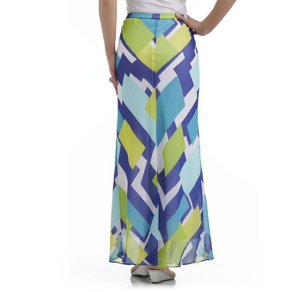 Jaclyn Smith Women's Crinkle Maxi Skirt - Geometric Print